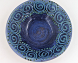 Earthworks Barbados Round Pottery Bowl Blue Swirls Dots 9&quot; - £31.41 GBP