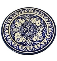 MOROCCAN Serving Platter Pottery Art Terracotta DESIGN  13 1/2” GGE WARD... - $78.21