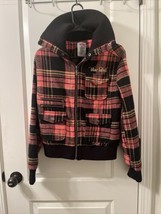 Blac Label Pink Women&#39;s Juniors Pink &amp; Black Plaid Full Zip Coat Jacket Size L - $78.57