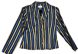 GAY BOYER NEW YORK VINTAGE BLAZER JACKET Gold Blue Black Metallic Sz 6 80s - $132.23 CAD