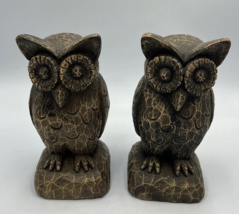 Owl Figures Hard Plastic Resin Brown Rustic Statues Farmhouse - Set Of Two - $9.24