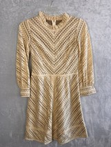 Vintage 70s beige cream Lace Overlay Boho fit flare midi dress Small Medium - £32.16 GBP