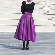 A-line Pleated Satin Skirt,  Purple Plus Size Long Pleated Skirt, Holiday Outfit - £59.63 GBP