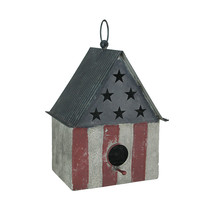 Rustic Metal Americana Hanging Bird House Decorative Garden Farmhouse Decor - £23.34 GBP