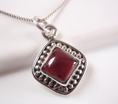 Square Garnet with Silver Dot Accents 925 Sterling Silver Pendant - £10.65 GBP