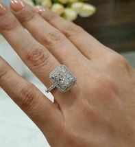 1.5Ct Radiant Cut Double Halo Diamond Engagement Unique Ring 14K White Gold Over - £65.01 GBP