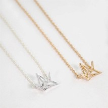 Origami Crane Charm Necklace 0.5&quot; Small Pendant Tiny Bird New Gold Silver Tone - £7.13 GBP