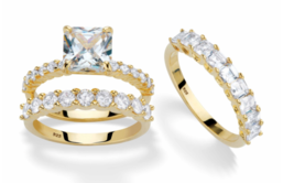 Princess &amp; Round Cut Gp Bridal 3 Ring Set 14K Gold Sterling Silver 6 7 8 9 10 - £159.83 GBP