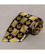 Masonic Necktie Black Silver Squares Gold G Square and Compass Steven Ha... - $18.95