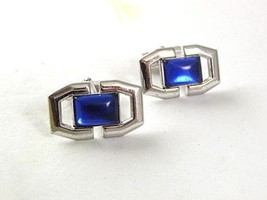 Vintage Silvertone &amp; Blue Cufflinks By ANSON PAT. PEND. 6217 - £21.35 GBP