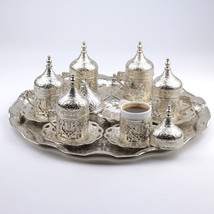 27 Ct Coffee Serving Cup Saucer Gift Set Ottoman Turkish Greek Silver - £77.51 GBP