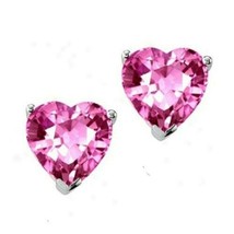 3CT Heart Pink Sapphire 14carat White Gold Plated Silver Solitaire Stud Earrings - £29.45 GBP