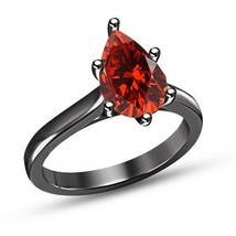 Ladies 1.10 CT Pear Cut Red Garnet Solitaire Engagement Ring 14K Black G... - $1,192.56 MXN