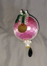 Satin Push Pin Christmas Ornament MCM Pink White Green Gold Vintage Handmade - £11.79 GBP