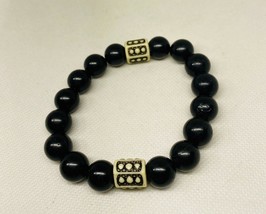 7.5&quot; Men&#39;s Bracelet 12MM Black Stone Beads and White/Black Resin Stateme... - £11.93 GBP