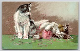 Kittens With Yarn Raphael Tuck Humorous Cats Series Postcard W23 - £7.95 GBP