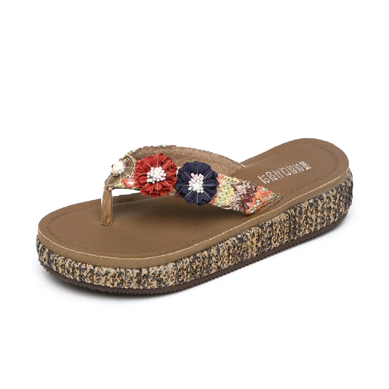 Flip-flops Women&#39;s 2024 Summer New Bohemian Women&#39;s Shoes Flower Thick Bottom Fa - $71.19