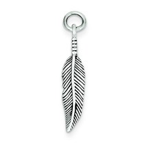 Sterling Silver Antiqued Feather Charm &amp; 18&quot; Chain Jewerly 30mm x 6mm - £18.02 GBP