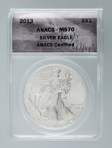 2013 1 Oz. Silver American Eagle Graded by ANACS as MS-70 - £110.58 GBP