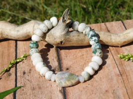 Natural Moss Agate Bracelet with Jasper Leaf and Moonstone for Energy Healing - £20.30 GBP