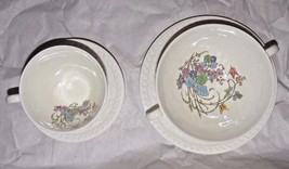 4 pc Vintage Wedgwood White Embossed Floral Teacup Soup Bowl &amp; Saucers 9... - $34.16