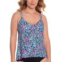 Swim Solutions Tankini Top Princess-Seam Hi-Low Molded Cups Floral Colorful 8 - £18.95 GBP