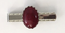 Vintage Faux Stone Tie Bar / Clip Purple / Red Magenta Color Silver Tone - $17.00