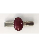 Vintage Faux Stone Tie Bar / Clip Purple / Red Magenta Color Silver Tone - $17.00