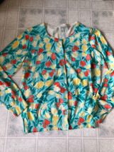 LL Bean Floral Button Front Cardigan Sweater Turquoise orange Cotton Sz ... - £21.82 GBP
