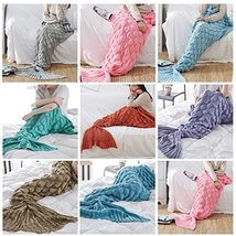 Mermaid Tail Blanket Fish Scale Tail Knit Bedroom Sofa Sleeping Bag Wrap Crochet - £43.50 GBP