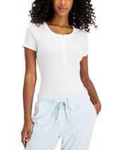 Jenni by Jennifer Moore Womens Ribbed Henley Bodysuit Size X-Large Color White - £27.69 GBP