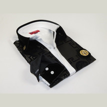 Men Sports Shirt by DE-NIKO Medallion Lion design Satin Cotton 2023 White Slim image 3