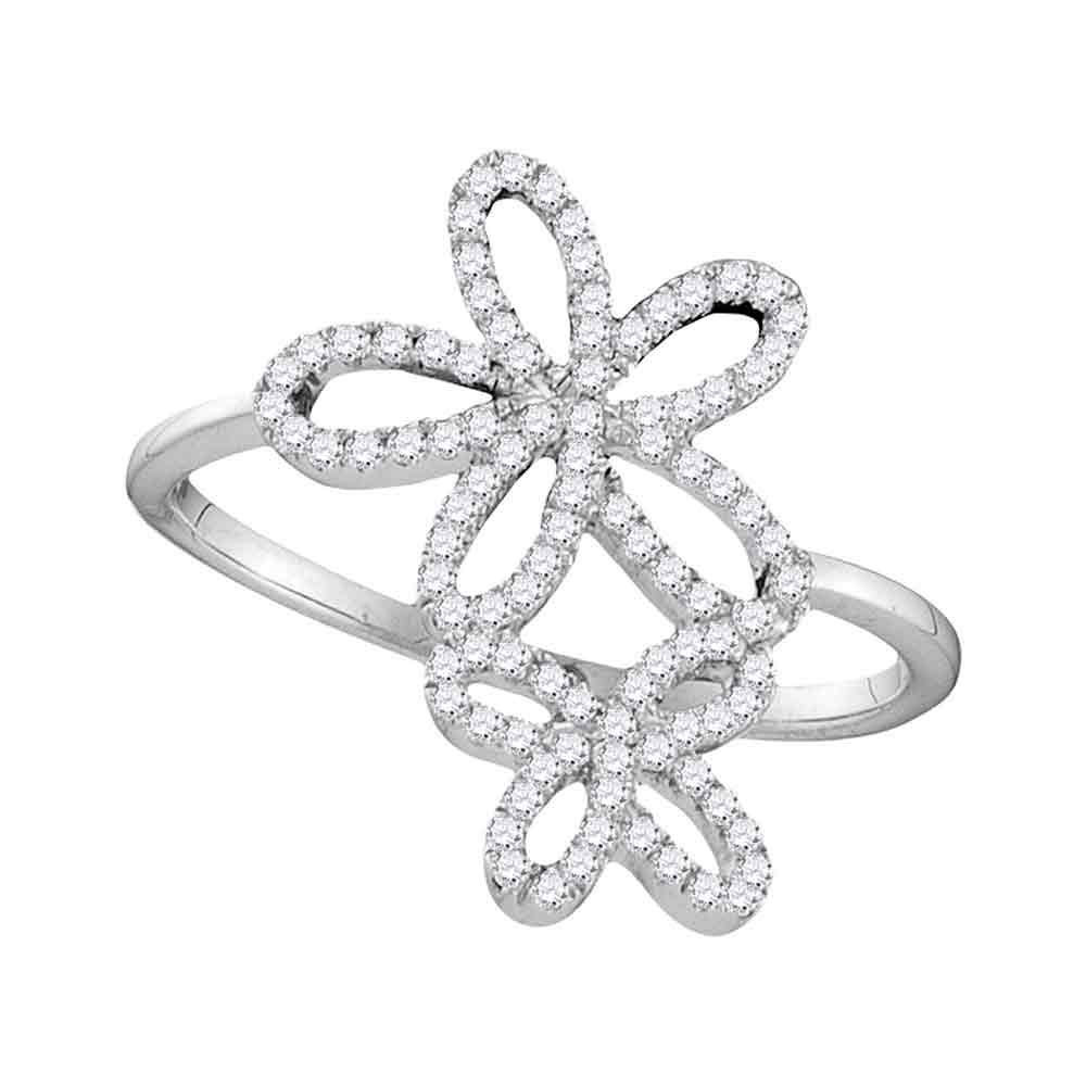10k White Gold Womens Round Diamond Flower Star Cluster Ring 1/5 Cttw