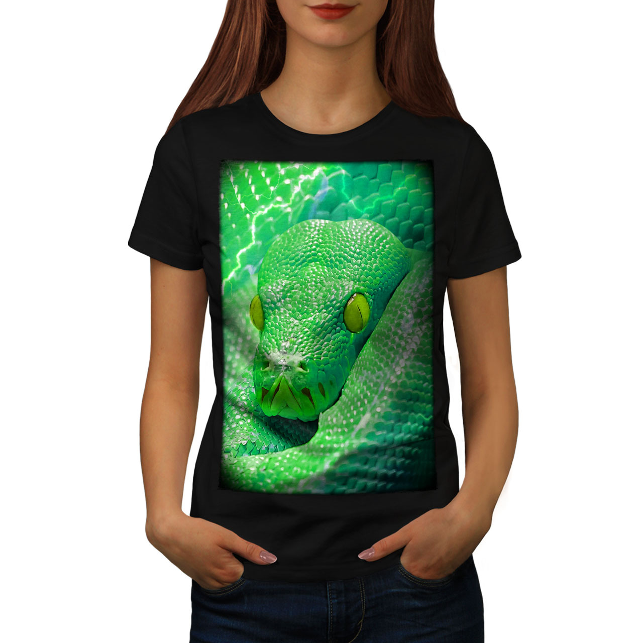 Snake Green Cute Animal Shirt Nature Skin Women T-shirt - £10.44 GBP