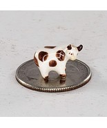 Teeny Tiny Cow Bull Miniature Figurine Brown White - £15.56 GBP