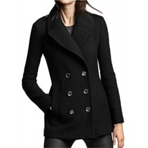 Women&#39;s Double Breasted Coat Casual Wear Stylish Black Wool Peacoat Jacket - $109.99