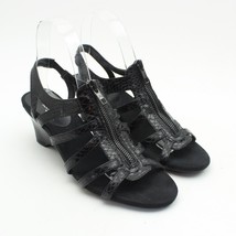 Aerosoles Zenvelope Black Faux Leather Strappy Wedge Sandals Sz 6.5 Zip Closure - £19.66 GBP