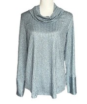 Jones New York Top Cowl Neck Sweater Blue Ribbed Stretch Shimmer Size L ... - £9.48 GBP