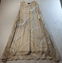Alfani Fit &amp; Flare Dress Womens Medium Beige Palm Leaf Sleeveless V Neck Pleated - £18.23 GBP