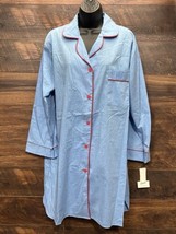 VGT Carole Night Shirt Women Medium Blue Long Sleeve Red Buttons USA - £18.37 GBP