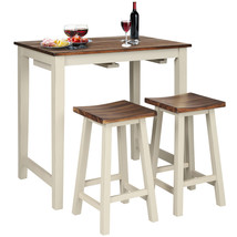 3-Piece Bar Table Set Counter Pub Table&amp; 2 Saddle Bar Stools W/ Hanging Design - £303.35 GBP