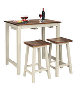 3-Piece Bar Table Set Counter Pub Table&amp; 2 Saddle Bar Stools W/ Hanging ... - $378.50