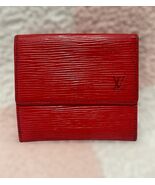 Louis Vuitton Authentic Elise Red Epi Woodgrain Tri Fold Snap Coin Card ... - $98.01