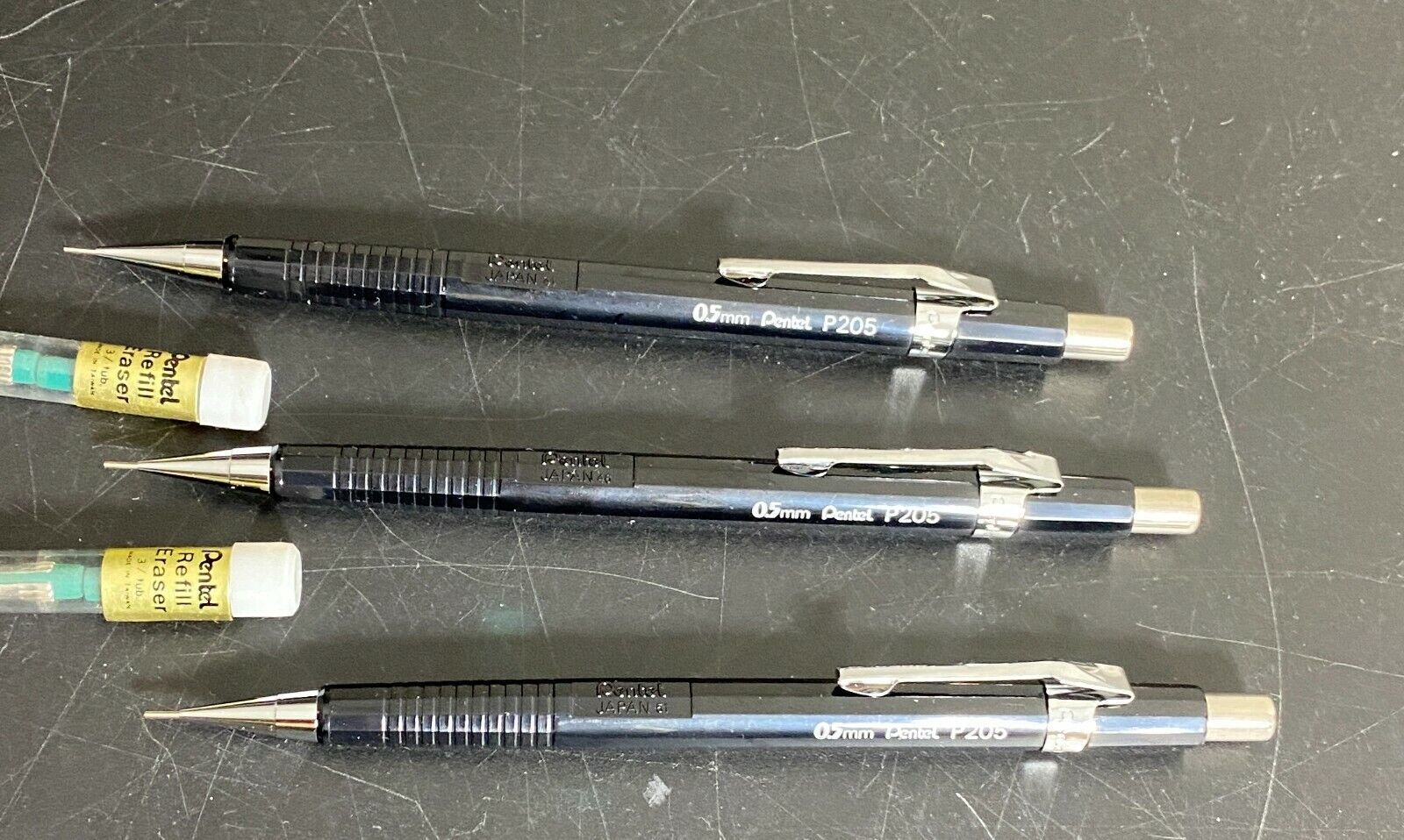 Pentel Pencils 0.5mm  P205  JAPAN with eraser refill 3- 1970s - $39.60