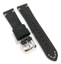 19mm 20mm 22mm Black Genuine Leather Watch Band Strap With Silver Buckle - $19.99