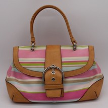 Coach Hampton Stripes Vachetta Handbag in Multi Color Stripe Canvas Satchel Bag - £39.39 GBP