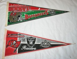 Lot Of 2 Super Bowl Xxxvii Tampa Bay Buccaneers Oakland Raiders Pennants 12 X 30 - £31.47 GBP