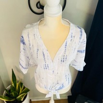 RAILS Thea Tie Waist Linen Blouse Top, Tie-dyed, Blue/White, Small, NWT - $95.43 CAD