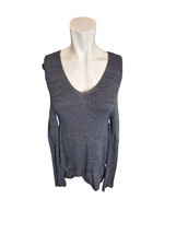 Eileen Fisher Vintage Sweater Layered Asymmetric Sweater Vneck Bluegray ... - $59.99