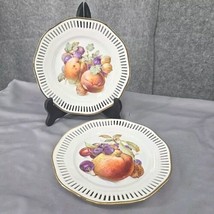 Winterling Bavaria Germany Salad Plates Fruit Patern Gold Rim Pierced Edge 2pc - £11.50 GBP